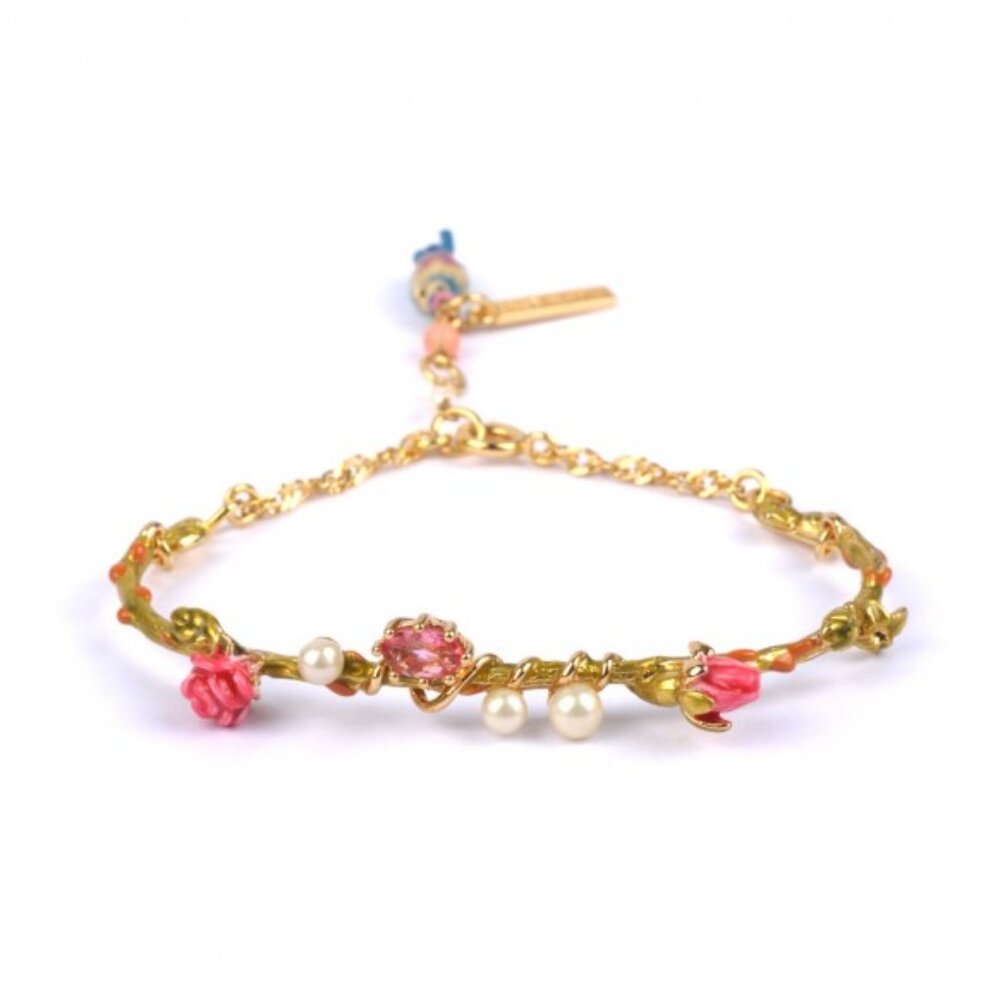 Les Nereides Tit, Pearl, Rosebud, Stone Semi Rigid Bracelet